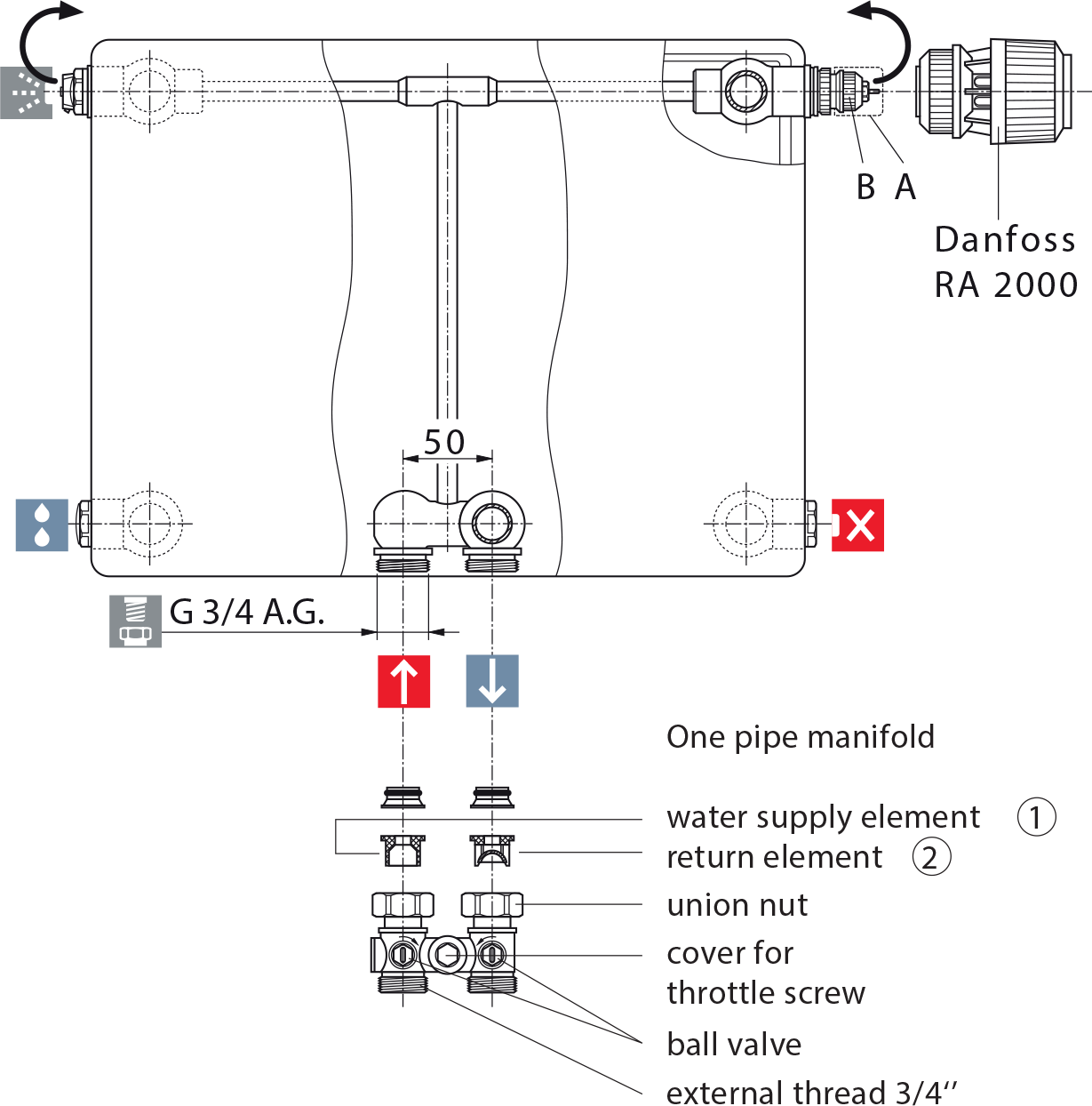 Single-pipe operation - Factory-adjusted built-in valve