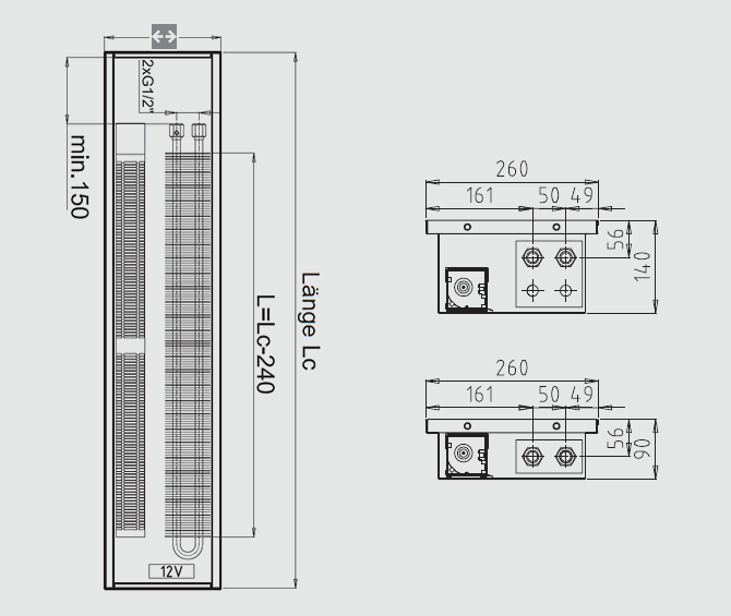 F1T Masse bei 260 mm Breite 