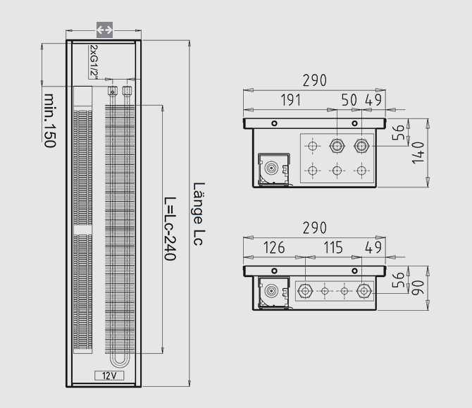 F1T Masse bei 290 mm Breite 