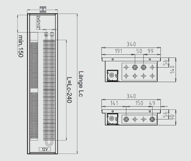 F1T Masse bei 340 mm Breite