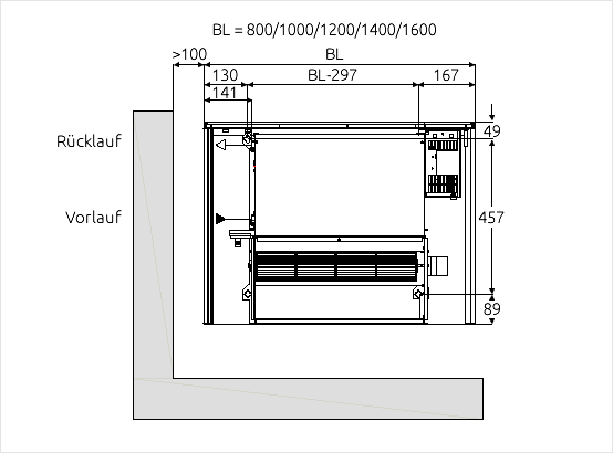 Abmessungen 2-Rohr Ausführung Type NO CONT