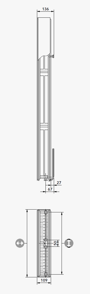Plan Vertikal-Mittenanschlussheizkörper Type 22