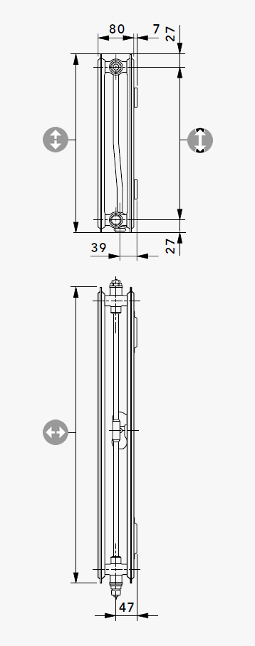 T6-Hygiene Mittenanschlußheizkörper Type 20 VM