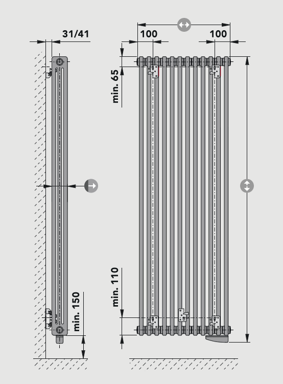 LASER eLINE vertical - 3 columns dimensions
