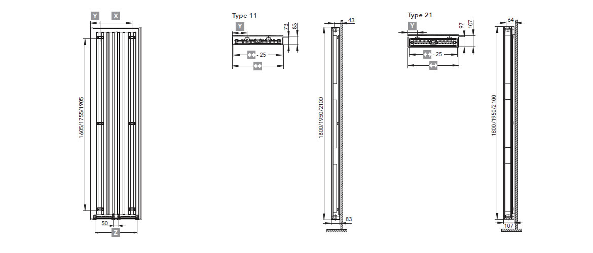 Design radiator TARA dimensions