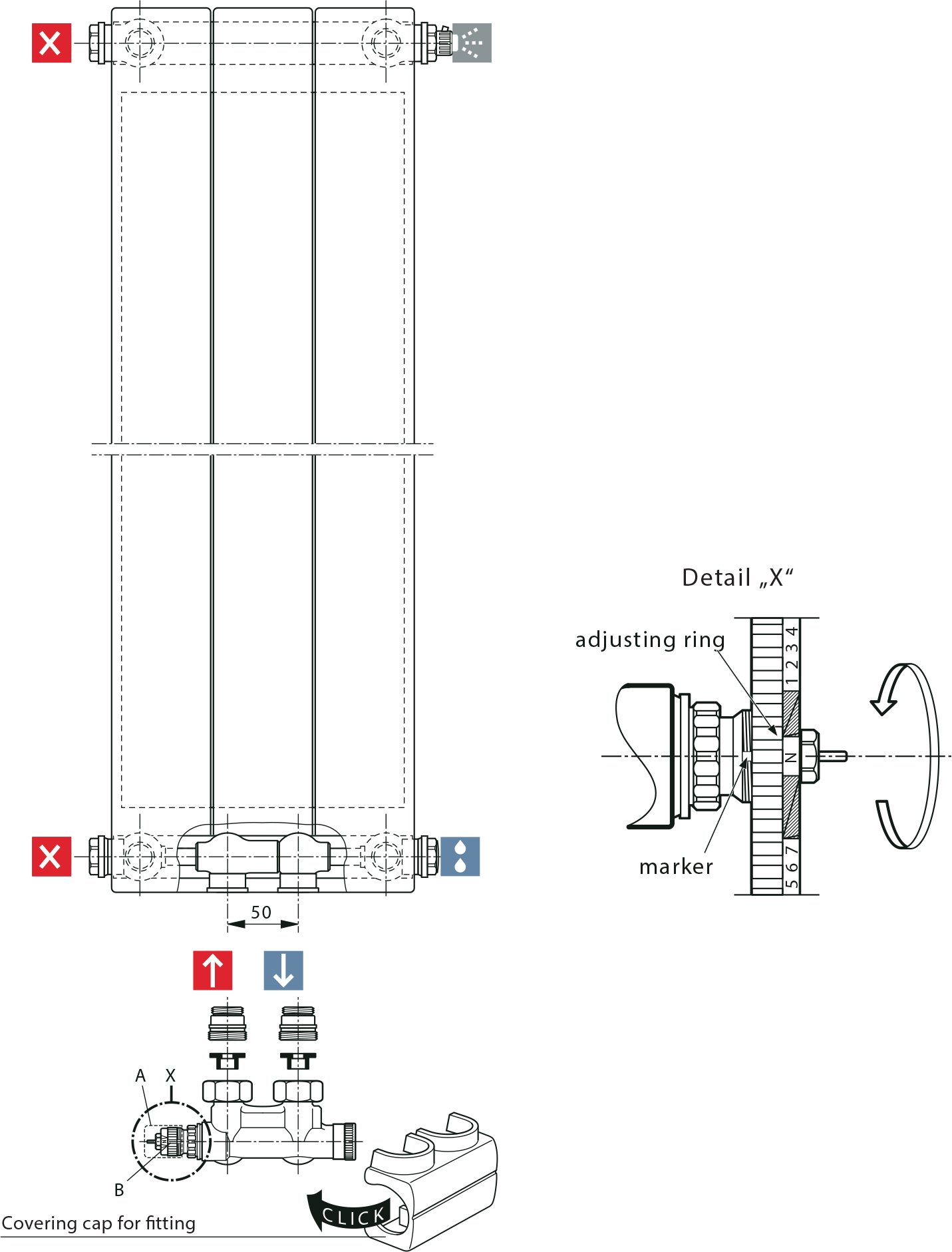 VONARIS-M VERTICALE Sistema a due tubi - Esempi di attacco