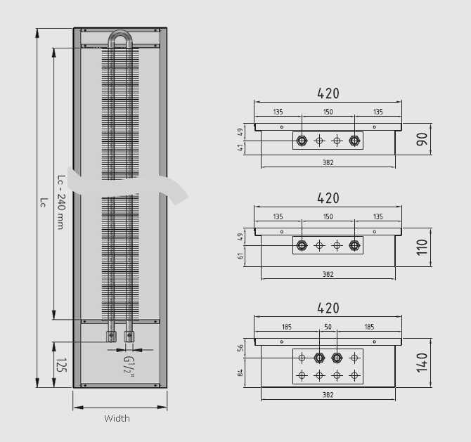 Dimensions at 420 mm